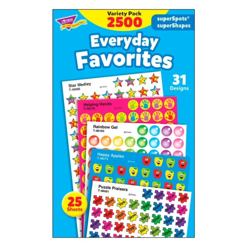 Trend Enterprises SuperSpots & SuperShapes Everyday Favorites Stickers, Variety Pack, Set of 2500