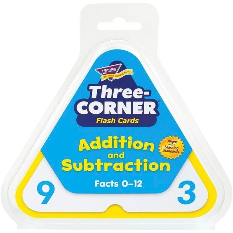 Trend Enterprises Three Corner Addition and Subtraction Double Sided Triangle Flash Card Set, Set of 46