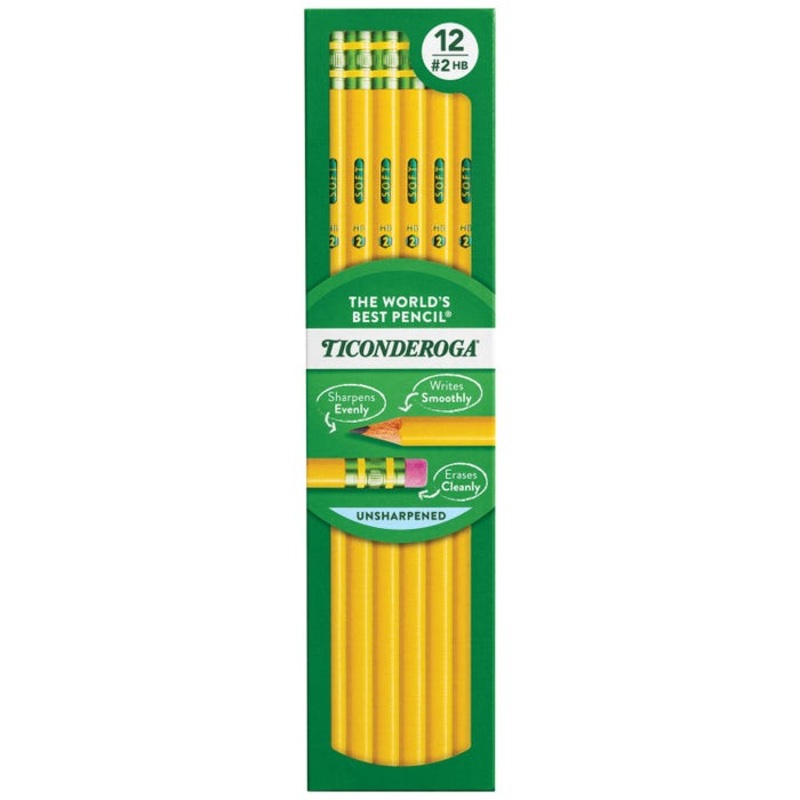 Ticonderoga Classic Wood-Cased Pencils, No 2 HB, Unsharpened, Yellow, Pack of 12