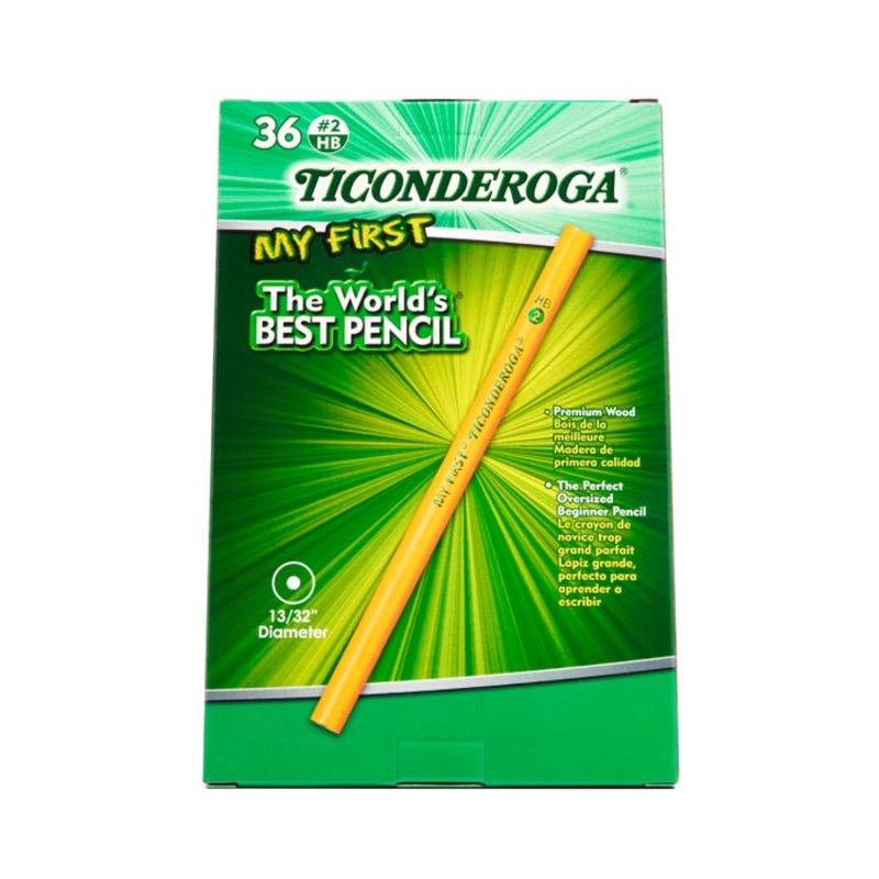 Ticonderoga My First Wood-Cased Pencils, No 2 HB, Unsharpened, Without Erasers, Yellow, Pack of 36