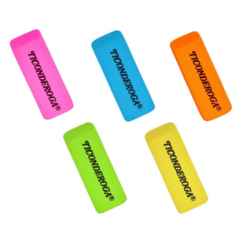 Ticonderoga Neon Erasers, Assorted Colors, Pack of 30