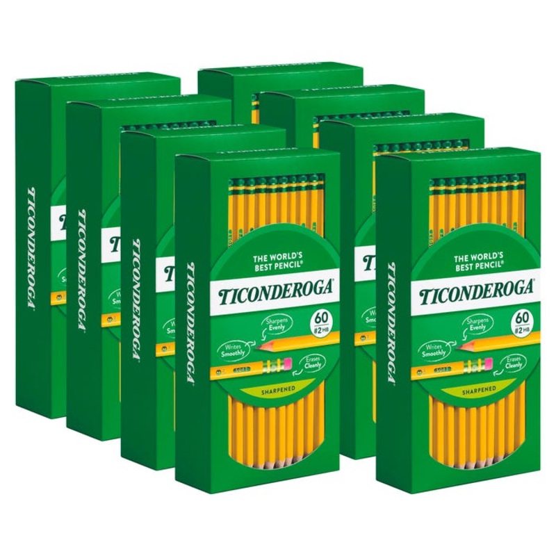 Ticonderoga Wood-Cased Pencils, No 2 HB Soft, Pre-Sharpened, Yellow, Pack of 480