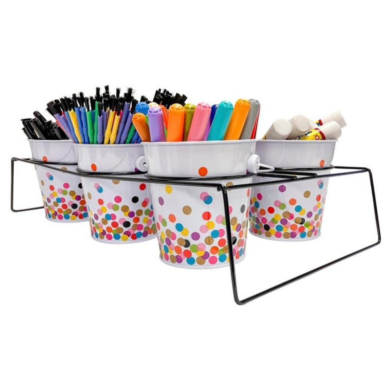 Teacher Created Resources Confetti Buckets and Caddy Set with Six Buckets
