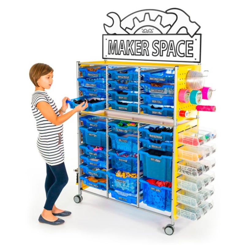 TeacherGeek Ultimate STEAM Maker Activity Cart, Blueberry with Makerspace Sign