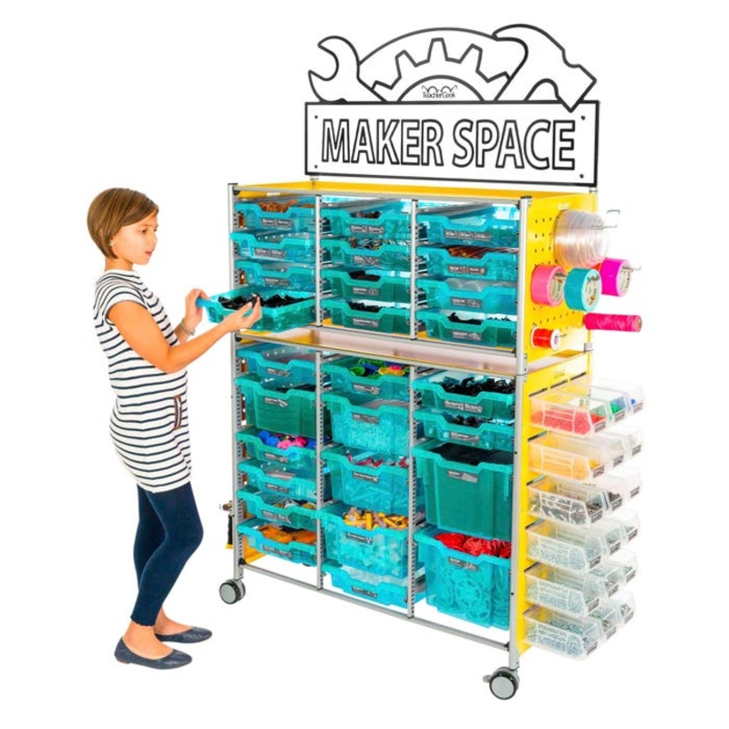 TeacherGeek Ultimate STEAM Maker Activity Cart, Kiwi with Makerspace Sign