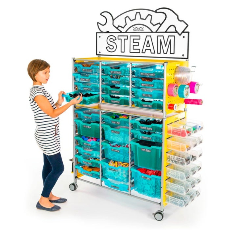 TeacherGeek Ultimate STEAM Maker Activity Cart, Kiwi with STEAM Sign