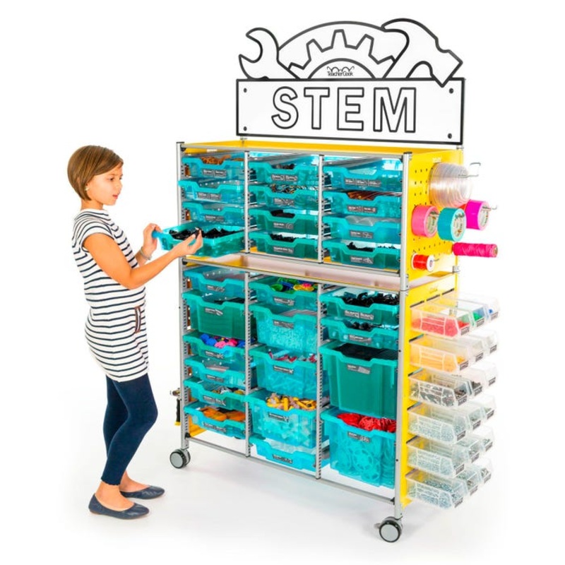 TeacherGeek Ultimate STEAM Maker Activity Cart, Kiwi with STEM Sign