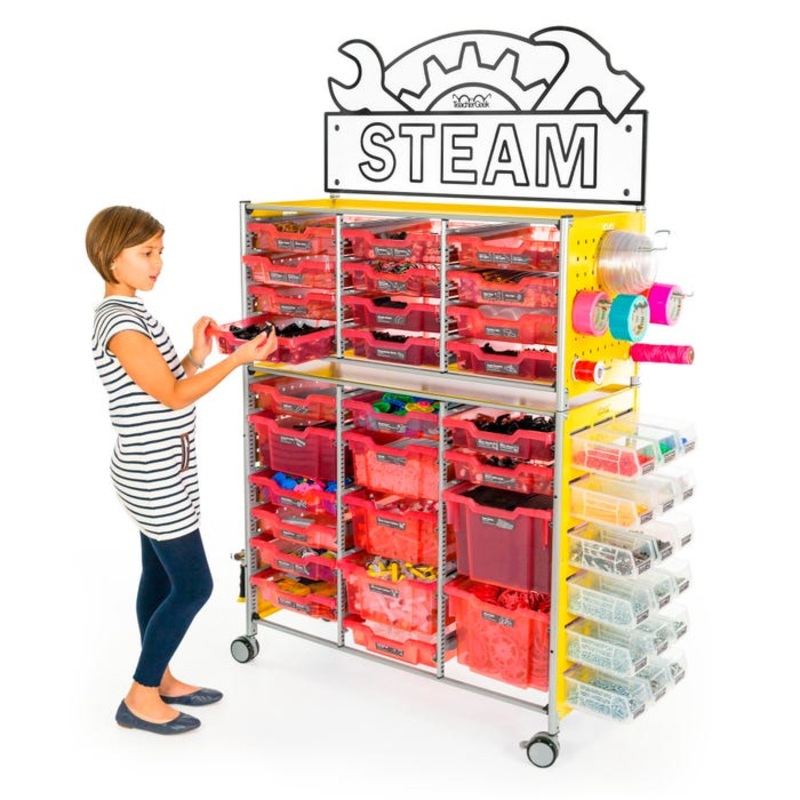 TeacherGeek Ultimate STEAM Maker Activity Cart, Strawberry with STEAM Sign