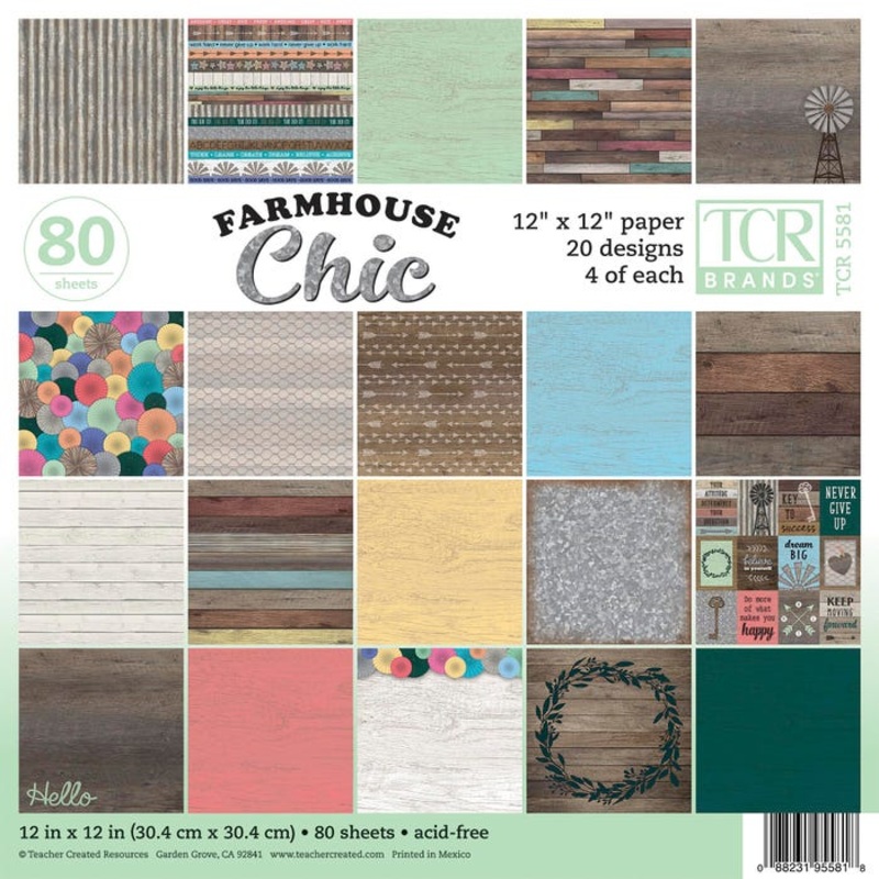 Teacher Created Resources Farmhouse Chic Project Paper, 12 x 12 Inches, 80 Sheets