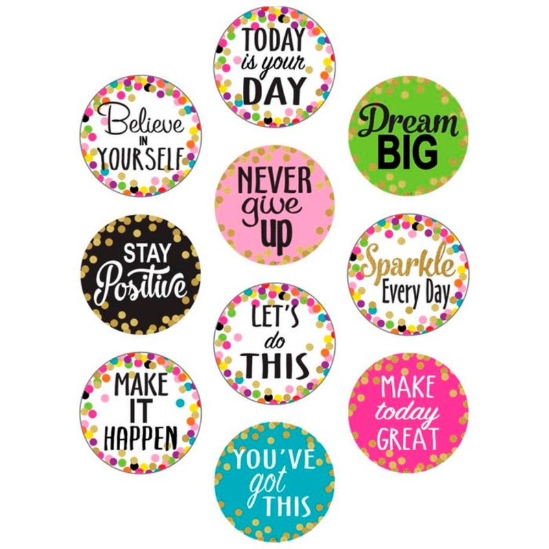 Teacher Created Resources Confetti Positive Sayings Accents, Round, Pack of 30