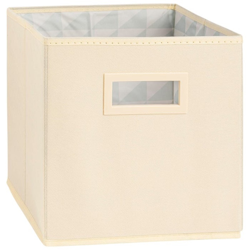 Collapsible Fabric Bin With Handles, 11 Inches, Ivory