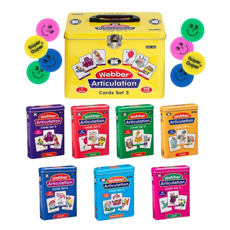 Super Duper Articulation Cards with Illustrations, Set 3 for P, B, T, D, M, J, and Animal Pairs