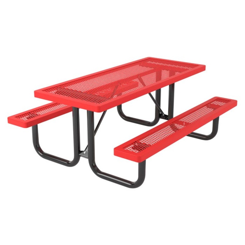 Superior Site Amenities Portable Rectangular Table, 2 Attached Seats, Rounded Corners