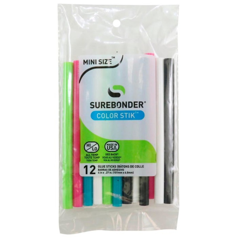 Surebonder Mini Glue Stiks, Assorted Colors, Set of 12