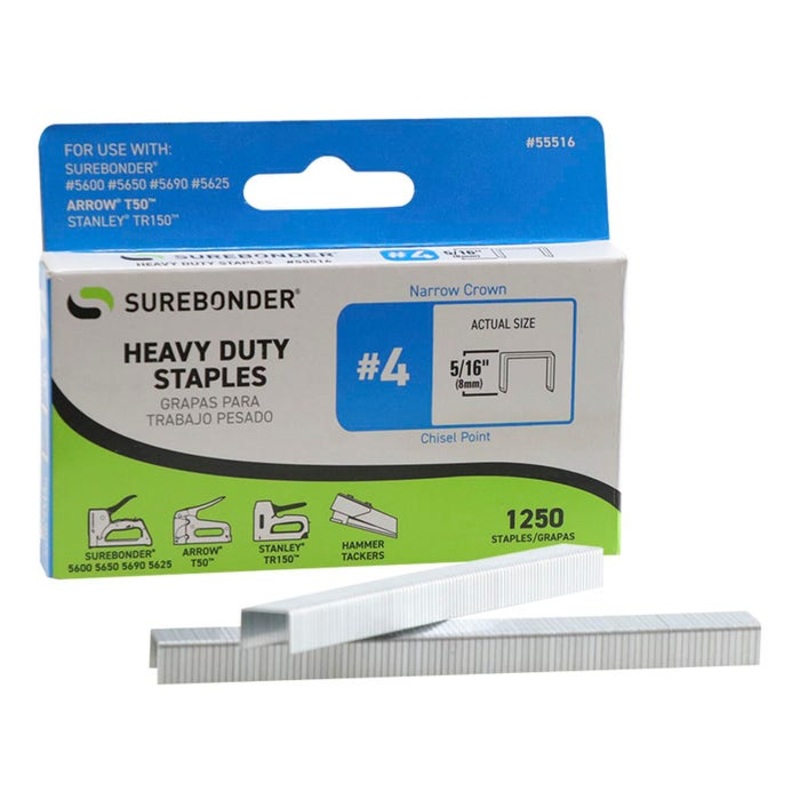 Surebonder Number 4 Heavy Duty 5/16 Inch Narrow Crown Staples, Pack of 1250