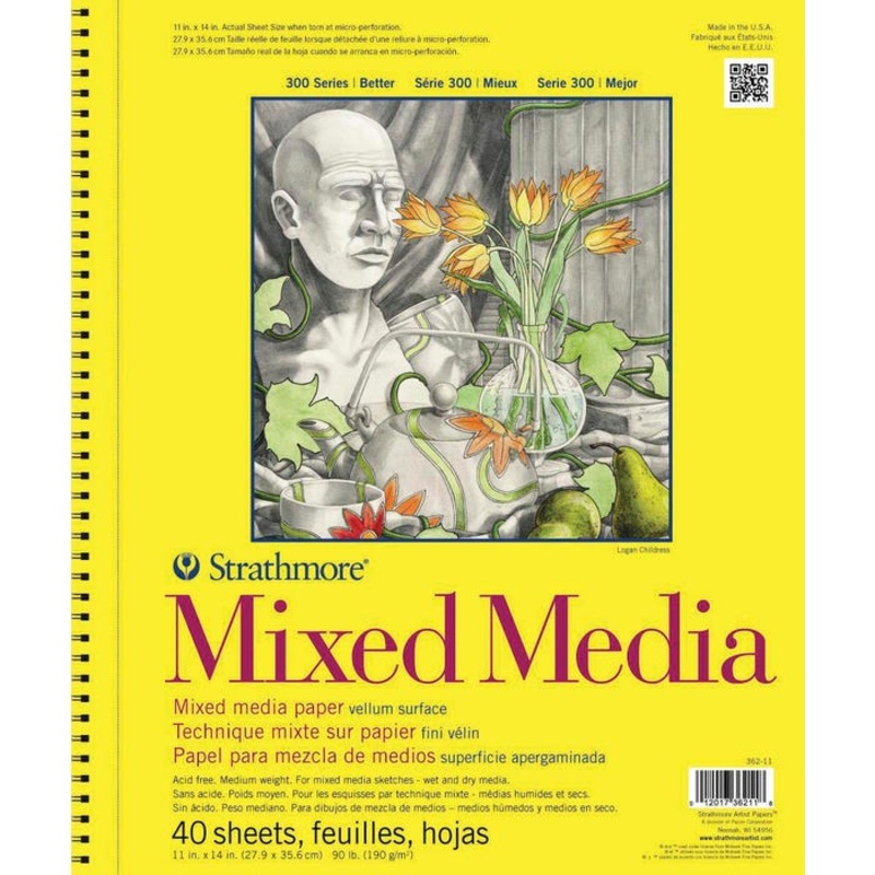 Strathmore 300 Series Mixed Media Pad, 11 x 14 Inches, 90 lb, 40 Sheets