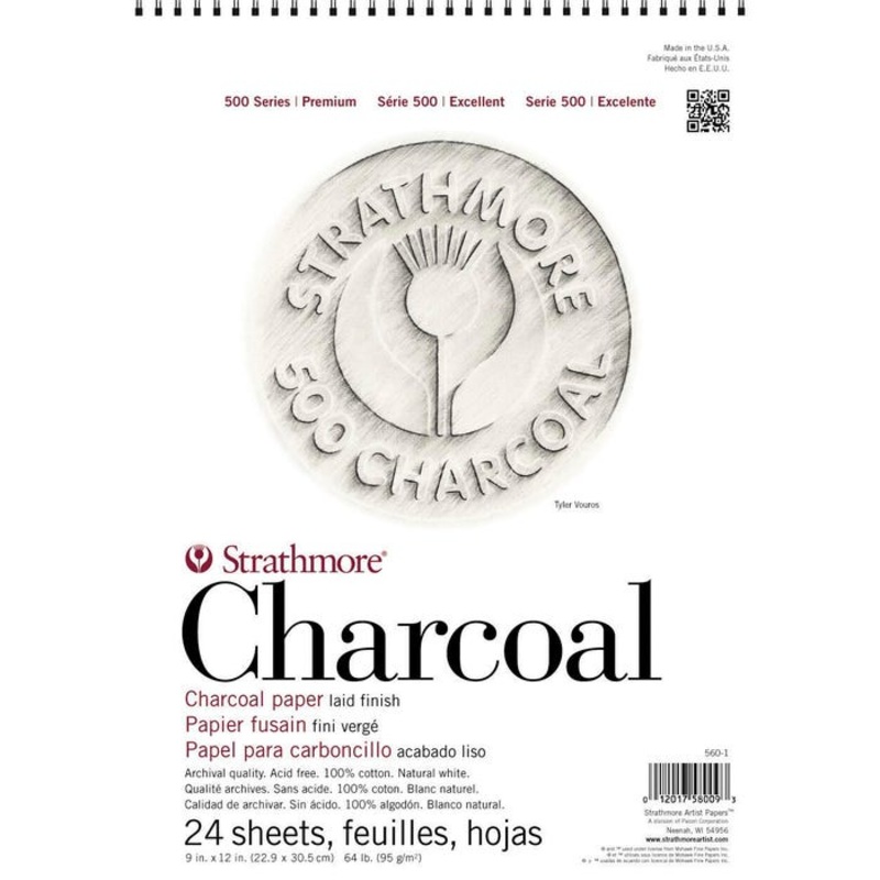 Strathmore 500 Series Charcoal Paper Pad, 18 x 24 Inches, White, 24 Sheets