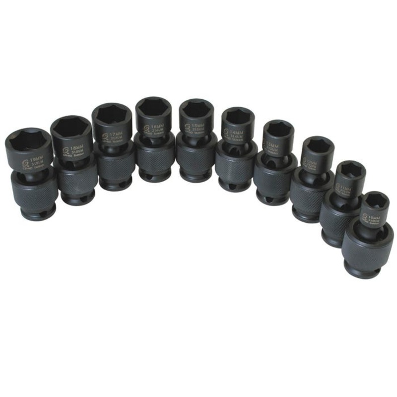Sunex Intl 10-Piece Universal Impact Socket Set – Metric, 3/8 in Drive, Alloy Steel, Set of 10