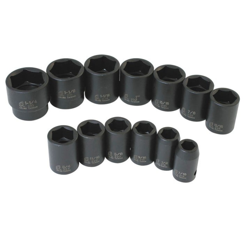 Sunex Intl 13-Piece 6-Point Standard Impact Socket Set – SAE, 1/2 in Drive, Alloy Steel, Set of 13