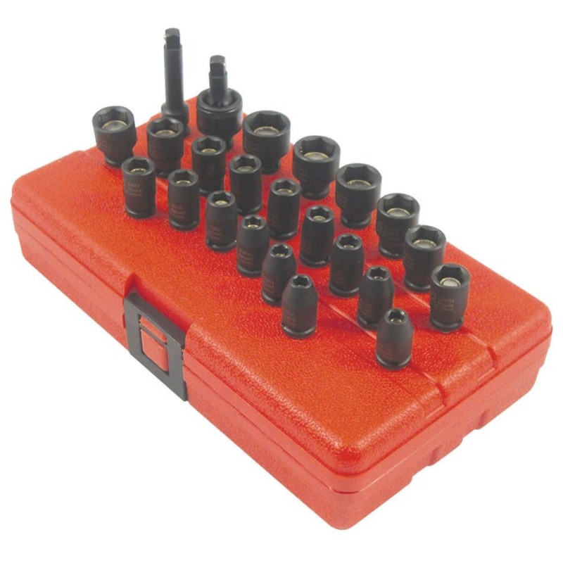 Sunex Intl Master 23-Piece Magnetic Impact Socket Set – Metric & SAE, 1/4 in Drive, Alloy Steel, Set of 23