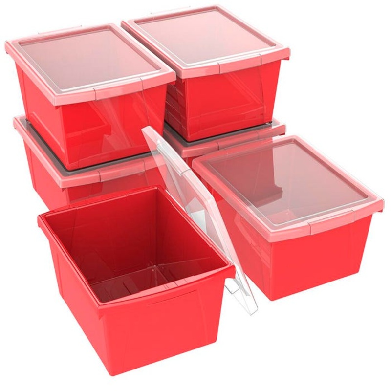 Storex Classroom Storage Bin with Lid, 4 Gallon, Red, Pack of 6