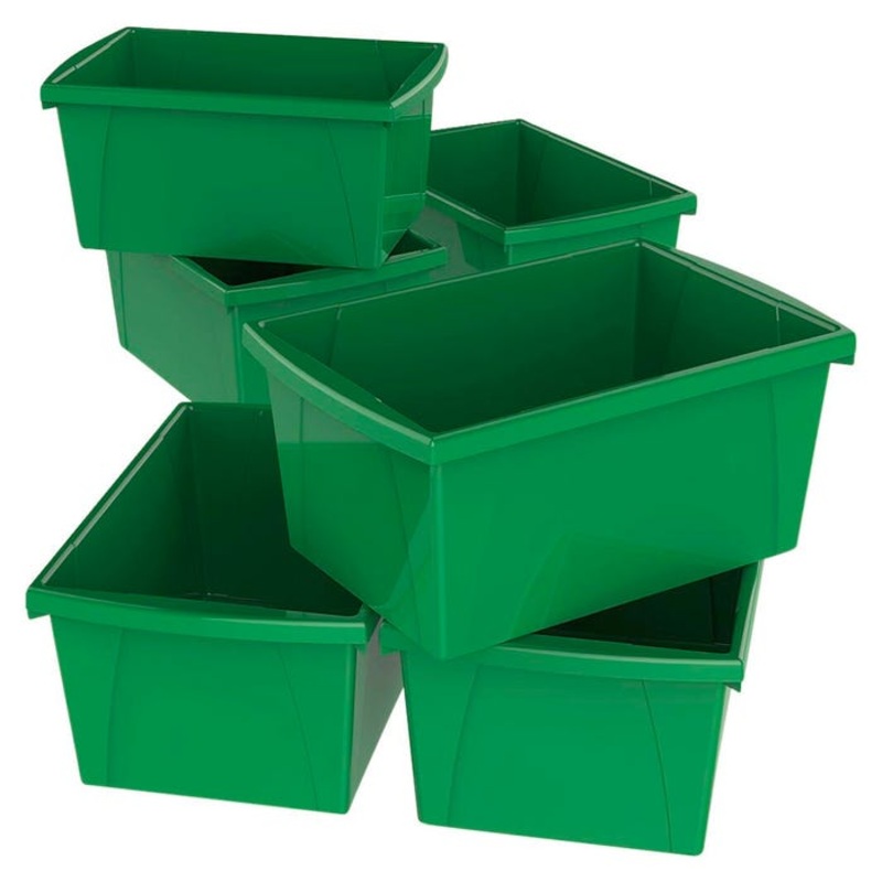 Storex Classroom Storage Bins, 16-3/4 x 11-7/8 x 8-1/4 Inches, Green, Pack of 6
