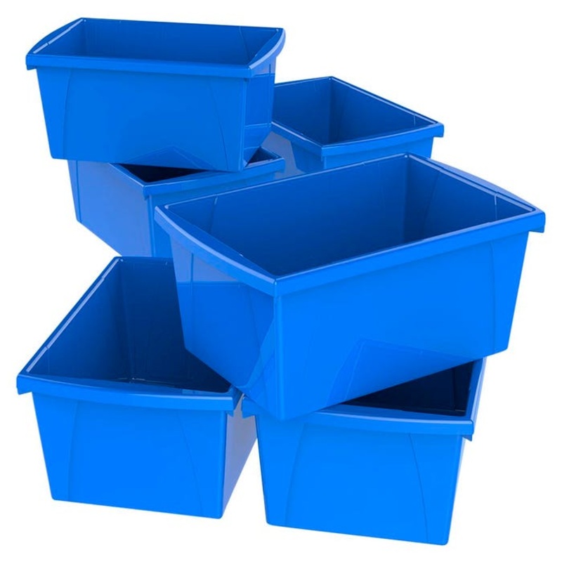 Storex Classroom Storage Bins, 5-1/2 Gallon, Blue, Pack of 6