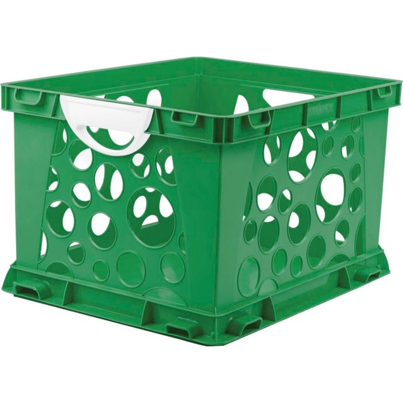 Storex Crate with Handle, Green Apple/White, Pack of 3