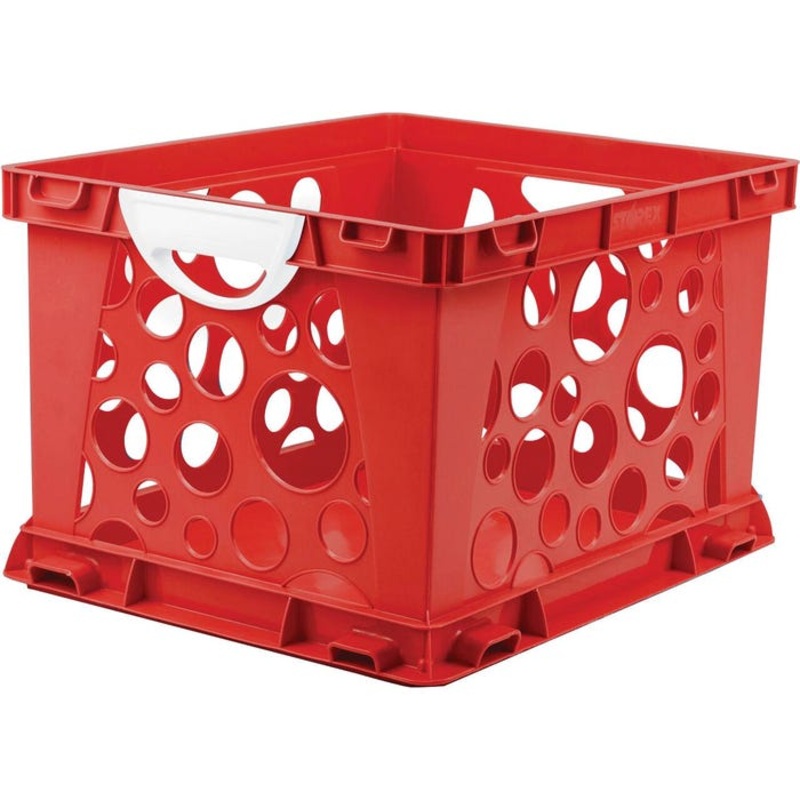 Storex Crate with Handle, Ruby Red/White, Pack of 3