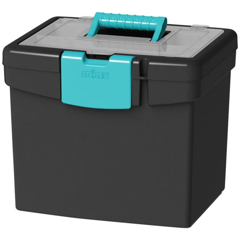 Storex File Storage Box with XL Storage Lid, 10-7/8 x 13-1/4 x 11 Inches, Black/Teal