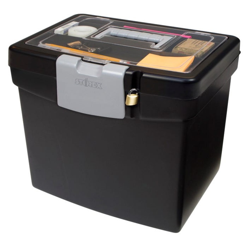 Storex File Storage Box with XL Storage Lid, 11 x 13-1/2 x 11 Inches, Black/Grey
