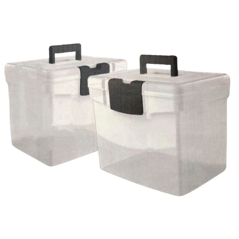 Storex File Storage Boxes with XL Storage Lids, 10-7/8 x 13-1/4 x 11 Inches, Clear/Black, Pack of 2
