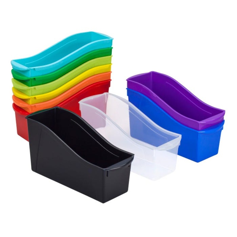 Storex Interlocking Book Bin, Large, 14-1/4 x 5-1/4 x 7 Inches, Assorted, Set of 10