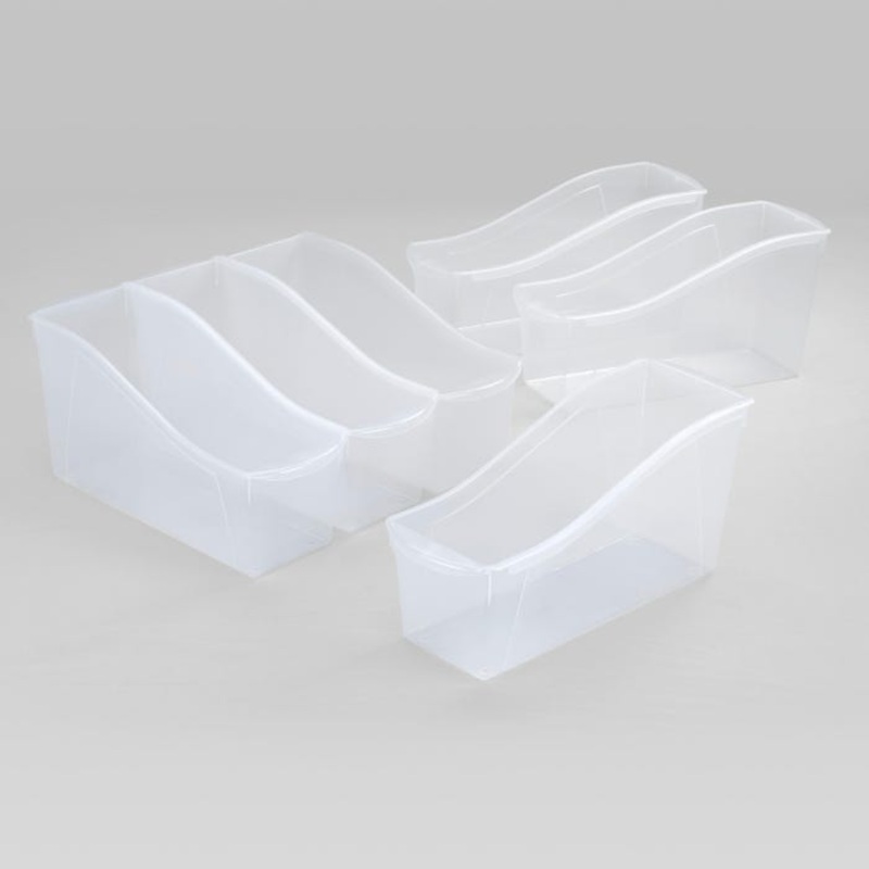 Storex Interlocking Book Bin, Large, 14-1/4 x 5-1/4 x 7 Inches, Translucent, Pack of 6