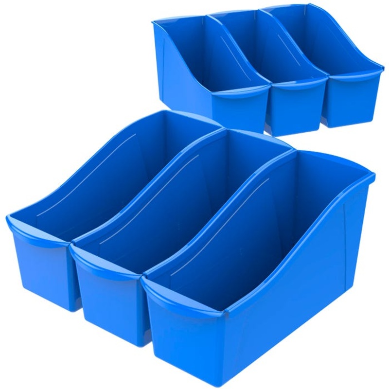 Storex Interlocking Book Bins, 14-1/4 x 5-1/4 x 7 Inches, Large, Blue, Pack of 6
