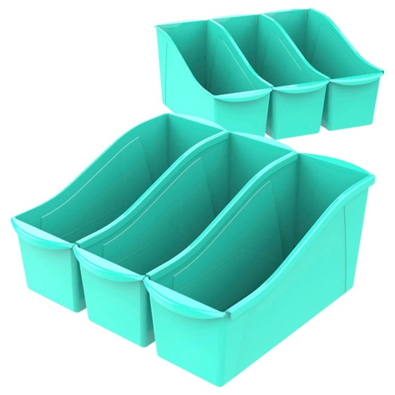 Storex Interlocking Book Bins, 14-1/4 x 5-1/4 x 7 Inches, Large, Teal, Pack of 6