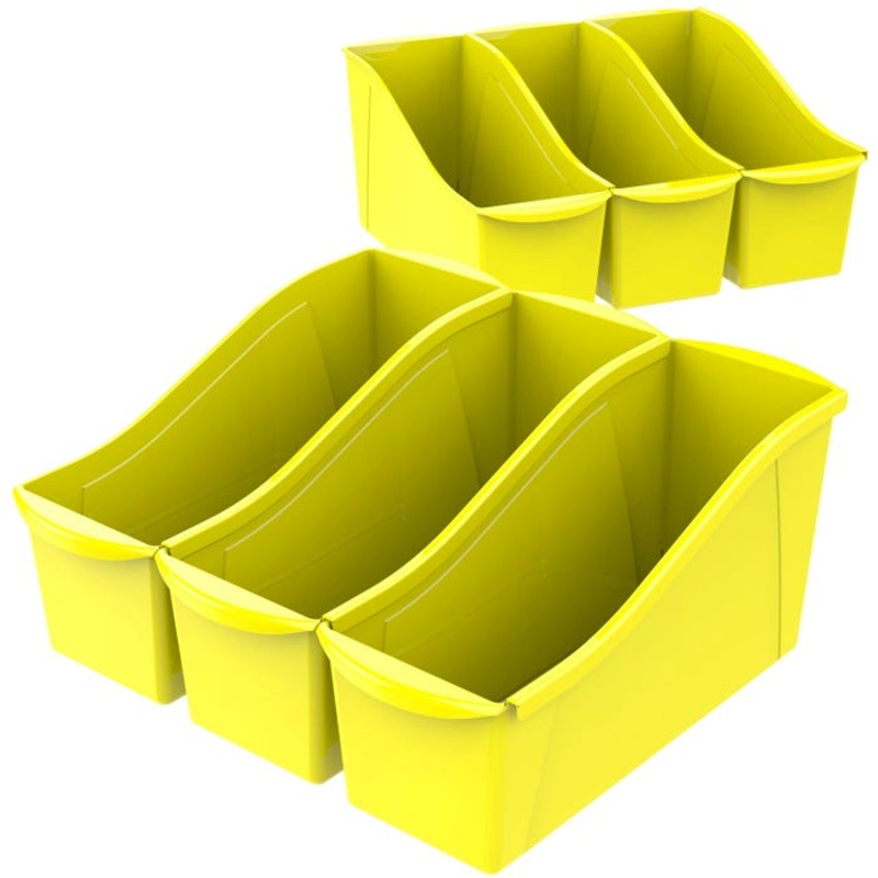 Storex Interlocking Book Bins, 14-1/4 x 5-1/4 x 7 Inches, Large, Yellow, Pack of 6