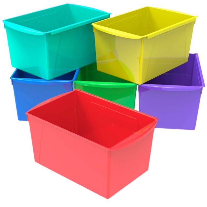 Storex Interlocking Book Bins, Double Wide, 14-1/2 x 9-1/5 x 7 Inches, Assorted Colors, Pack of 6