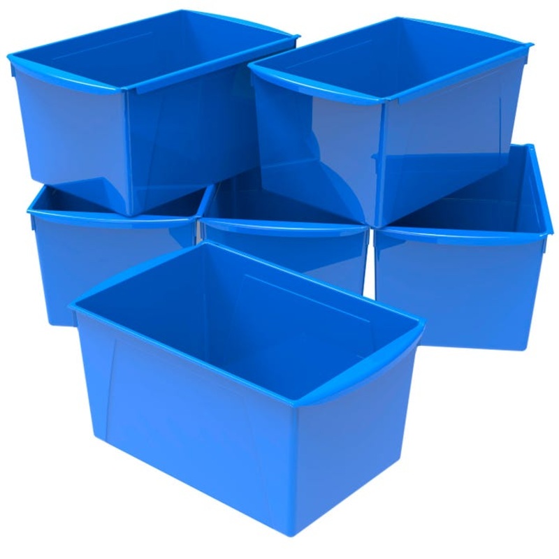 Storex Interlocking Book Bins, Double Wide, 14-1/2 x 9-1/5 x 7 Inches, Blue, Pack of 6