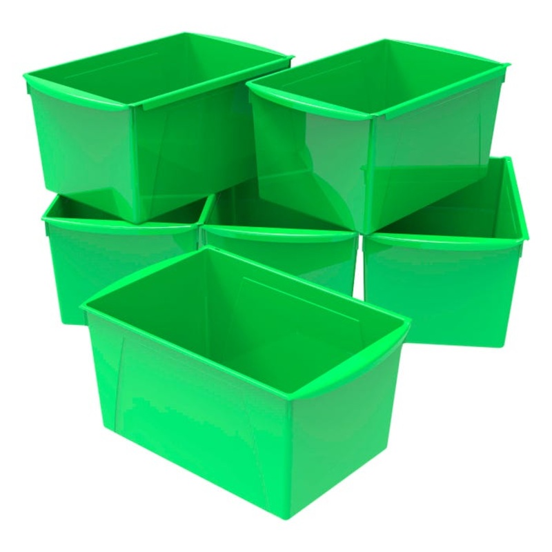 Storex Interlocking Book Bins, Double Wide, 14-1/2 x 9-1/5 x 7 Inches, Green, Pack of 6