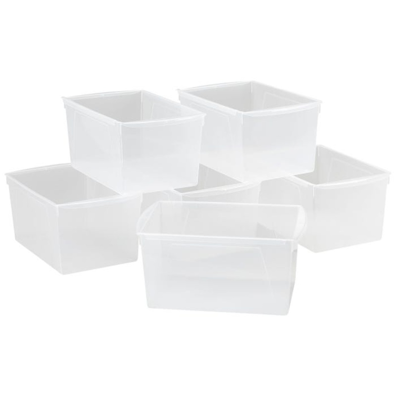 Storex Interlocking Book Bins, Double Wide, 14-1/2 x 9-1/5 x 7 Inches, Translucent, Pack of 6