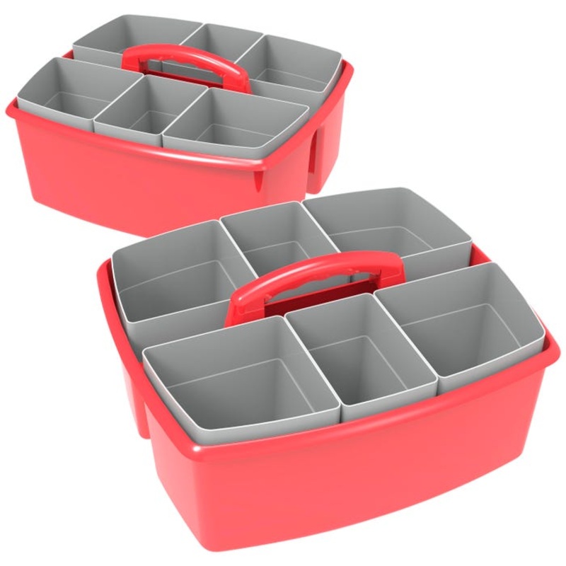 Storex Large Caddy with Sorting Cups, 13 x 11 x 6-3/8 Inches, Red, Pack of 2