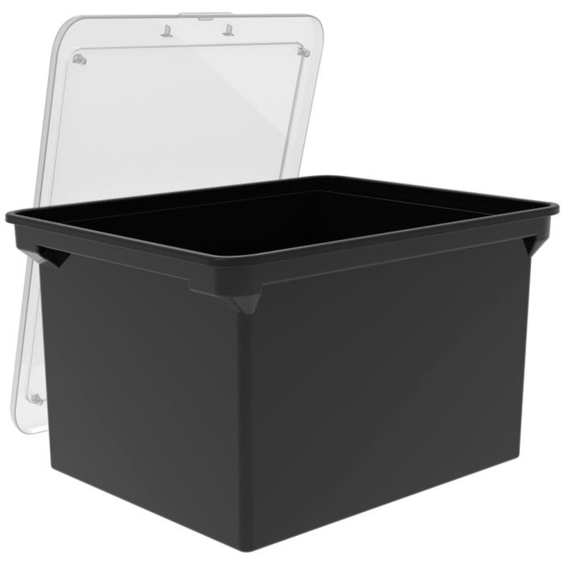 Storex Portable File Tote with Lid, Letter/Legal, 14 x 18 x 11-1/2 Inches, Black/Clear