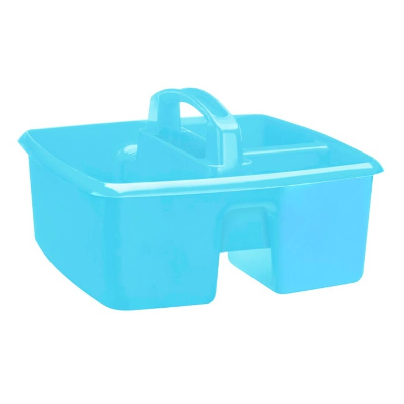 Storex Small Caddy with Handle, 3 Compartments, Bleached Teal, Pack of 6