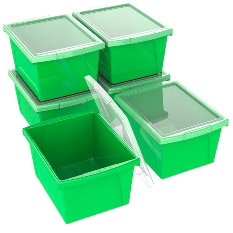 Storex Storage Bins with Lids, 4 Gallon, 13-5/8 x 11-1/4 x 7-7/8 Inches, Green, Pack of 6