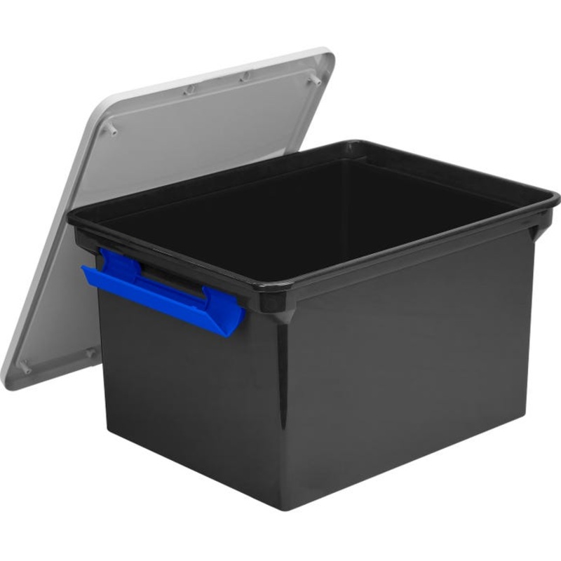 Storex Storage File Tote with Locking Handles, Black/Gray