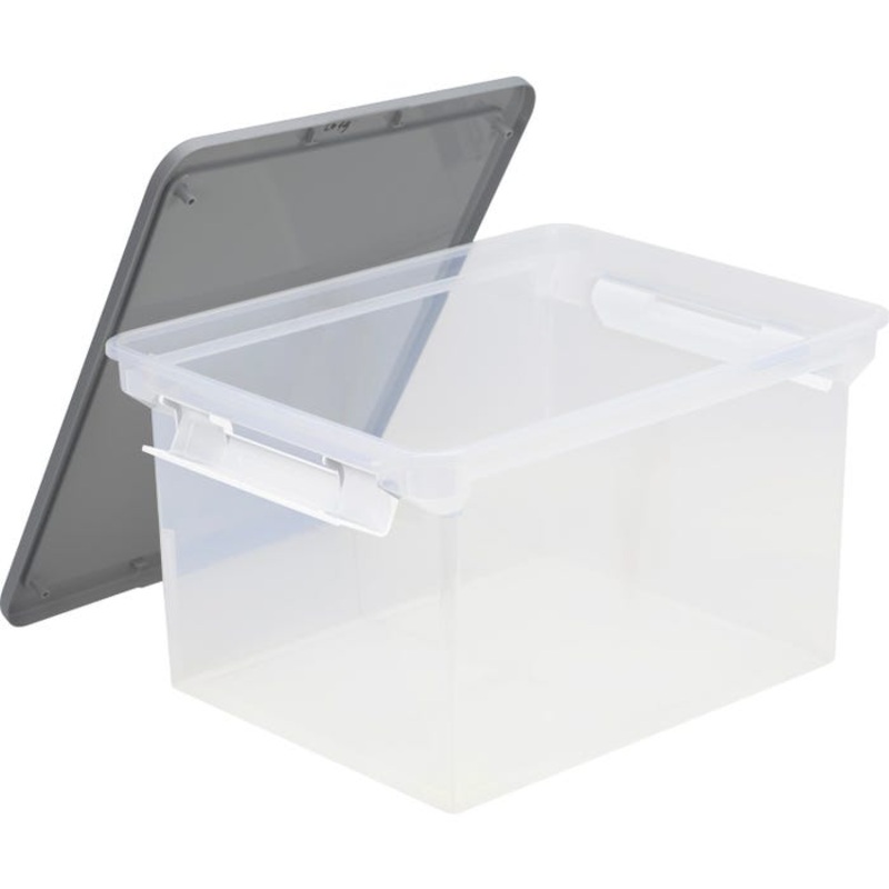Storex Storage File Tote with Locking Handles, Clear/Gray