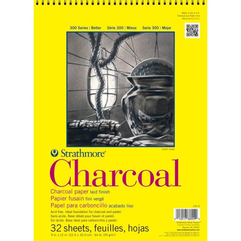 Strathmore 300 Series Charcoal Paper Pad, 9 x 12 Inches, Natural White, 32 Sheets