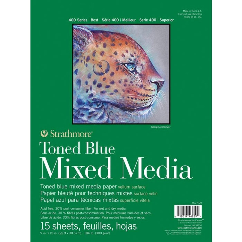 Strathmore 400 Series Toned Blue Mixed Media Pad, 9 x 12 Inches, 184 lb, 15 Sheets