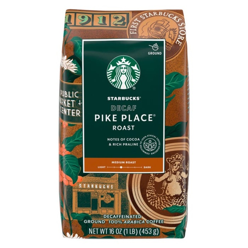 Starbucks Pike Place Medium Roast Decaffeinated Ground Coffee, 16 Ounce